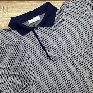 Ermenegildo Zegna Mens Navy Blue Geometric Diamond Knit Polo Shirt Size 54 IT XL